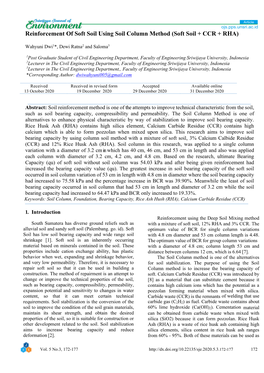 Reinforcement of Soft Soil Using Soil Column Method (Soft Soil + CCR + RHA)