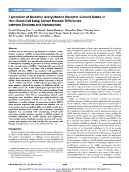 Expression of Nicotinic Acetylcholine Receptor Subunit Genes in Non–Small-Cell Lung Cancer Reveals Differences Between Smokers and Nonsmokers