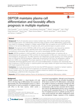 DEPTOR Maintains Plasma Cell Differentiation and Favorably Affects Prognosis in Multiple Myeloma Dalia Quwaider1,3, Luis A