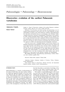 Evolution of the Earliest Palaeozoic Vertebrates 69 © Lietuvos Mokslų Akademijos Leidykla, 2006