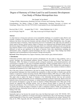 Degree of Harmony of Urban Land Use and Economic Development: Case Study of Wuhan Metropolitan Area