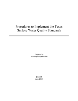 Procedures to Implement the Texas Surface Water Quality Standards