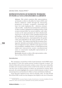 Representations of Domestic Workers in Films La Nana and Dolores Claiborne