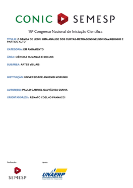 Título: O Samba De Leon: Uma Análise Dos Curtas-Metragens Nelson Cavaquinho E Partido Alto