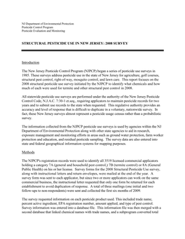 Structural Pesticide Use in New Jersey: 2008 Survey