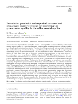 Percolation Pond with Recharge Shaft As a Method of Managed Aquifer Recharge for Improving the Groundwater Quality in the Saline Coastal Aquifer