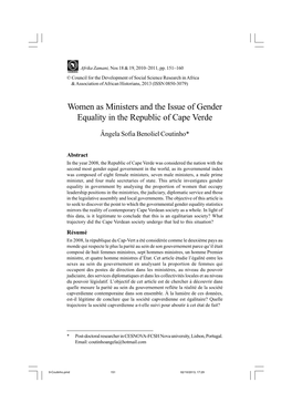 Women As Ministers and the Issue of Gender Equality in the Republic of Cape Verde