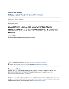 Gladstonian Liberalism: a Catalyst for Social Representation and Democratic Reform in Victorian Britain