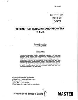 Technetium Behavior and Recovery in Soil