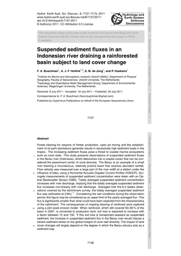 Suspended Sediment Fluxes in an Indonesian River Draining A