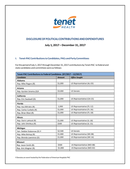 Disclosure of Political Contributions and Expenditures