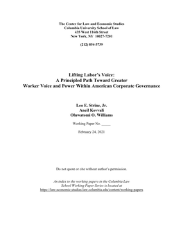 Lifting Labor's Voice: a Principled Path Toward Greater Worker Voice