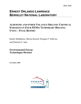 Aldehyde and Other Volatile Organic Chemical Emissions in Four Fema Temporary Housing Units – Final Report