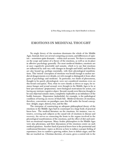Emotions in Medieval Thought