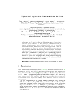 High-Speed Signatures from Standard Lattices