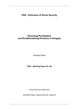 Reversing Privatization and Re-Nationalizing Pensions in Hungary