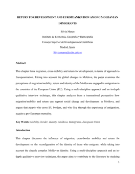 Cross-Border Mobility and Sense of Europe: Narratives of Moldavian Returned Immigrants