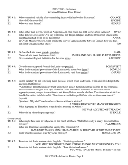 2015 TSJCL Advanced Finals, Page 1 2015 TSJCL Certamen Advanced