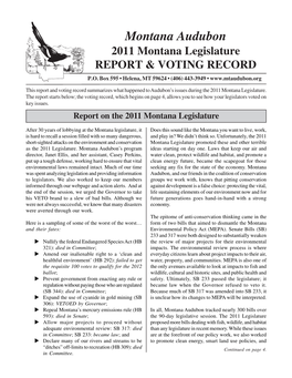 2011 Montana Legislative Voting Record