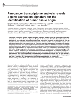 Pan-Cancer Transcriptome Analysis Reveals a Gene Expression