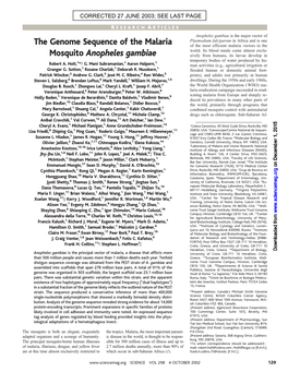 The Genome Sequence of the Malaria of the Most Efficient Malaria Vectors in the World