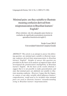 Minimal Pairs: Are They Suitable to Illustrate Meaning Confusion Derived from Mispronunciation in Brazilian Learners’ English?