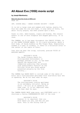 All About Eve (1950) Movie Script by Joseph Mankiewicz