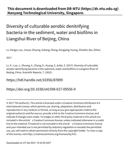 Diversity of Culturable Aerobic Denitrifying Bacteria in the Sediment, Water and Biofilms in Liangshui River of Beijing, China