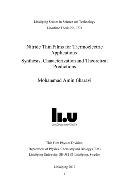 Nitride Thin Films for Thermoelectric Applications: Synthesis, Characterization and Theoretical Predictions