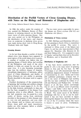 Distribution of the Psylhd Vectors of Citrus Greening Disease, with Notes on the Biology and Bionomics of Diaphorina Citri.·