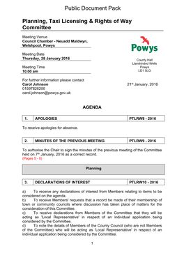 (Public Pack)Agenda Document for Planning, Taxi Licensing & Rights