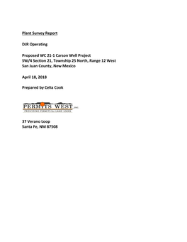 Plant Survey Report DJR Operating Proposed WC 21-1 Carson Well