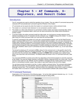 AT Commands, S-Registers, and Result Codes