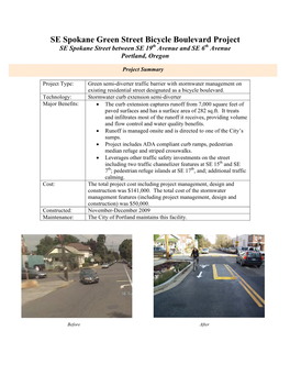 SE Spokane Green Street Bicycle Boulevard Project SE Spokane Street Between SE 19Th Avenue and SE 6Th Avenue Portland, Oregon
