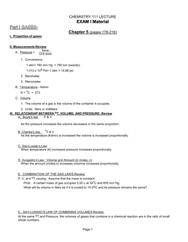 CHEMISTRY 111 LECTURE EXAM I Material