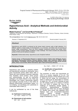 Hypochlorous Acid - Analytical Methods and Antimicrobial Activity