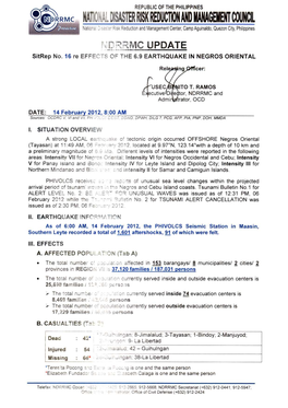 NDRRMC Update Sitrep 16 on Negros Earthquake