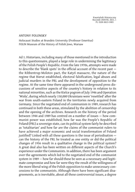 ANTONY POLONSKY Ad 1. Historians, Including Many of Those