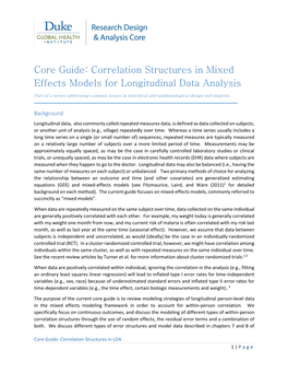 Core Guide: Correlation Structures in Mixed Effects Models for Longitudinal Data Analysis