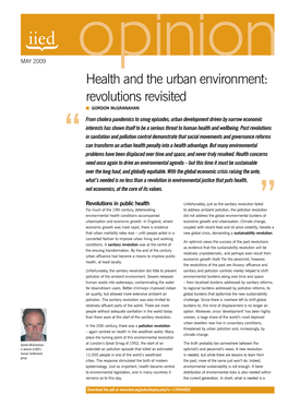 Health and the Urban Environment: Revolutions Revisited N Gordon Mcgranahan