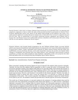 INTERNAL DOSIMETRY for NUCLEAR POWER PROGRAM (Dosimeter Dalaman Untuk Program Kuasa Nuklear)