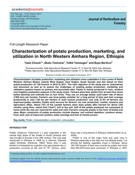 Characterization of Potato Production, Marketing and Utilization