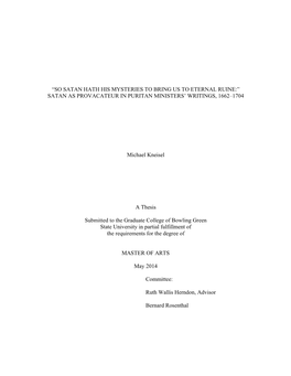 Satan As Provacateur in Puritan Ministers' Writings, 1