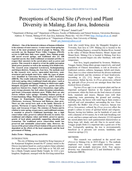 (Petren) and Plant Diversity in Malang, East Java, Indonesia