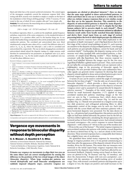 Vergence Eye Movements in Responsetobinoculardisparity