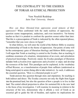 The Centrality to the Exodus of Torah As Ethical Projection