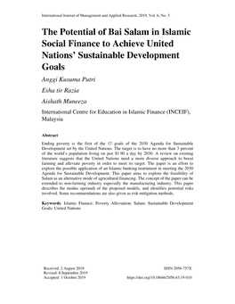 The Potential of Bai Salam in Islamic Social Finance to Achieve United