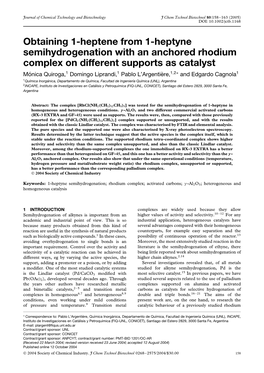 Obtaining 1-Heptene from 1-Heptyne Semihydrogenation with an Anchored Rhodium Complex on Different Supports As Catalyst