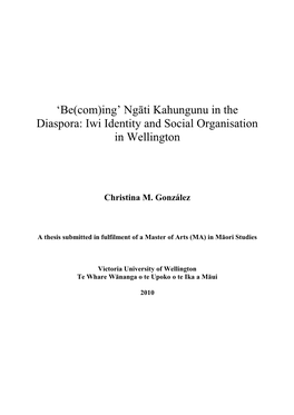 'Be(Com)Ing' Ngāti Kahungunu in the Diaspora: Iwi Identity and Social