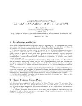 Barycentric Coordinates in Tetrahedrons